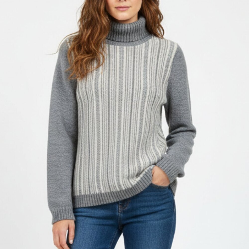 Isabel Marant Alpaca Mohair Turtleneck Sweater Gray Stripe Made in France 0 XS